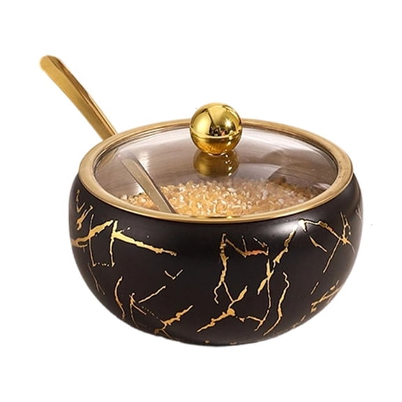 Rustproof Stainless Steel Seasoning Container For Salt Sugar Organization Condiment Holder with Glass Lid and Spoon
