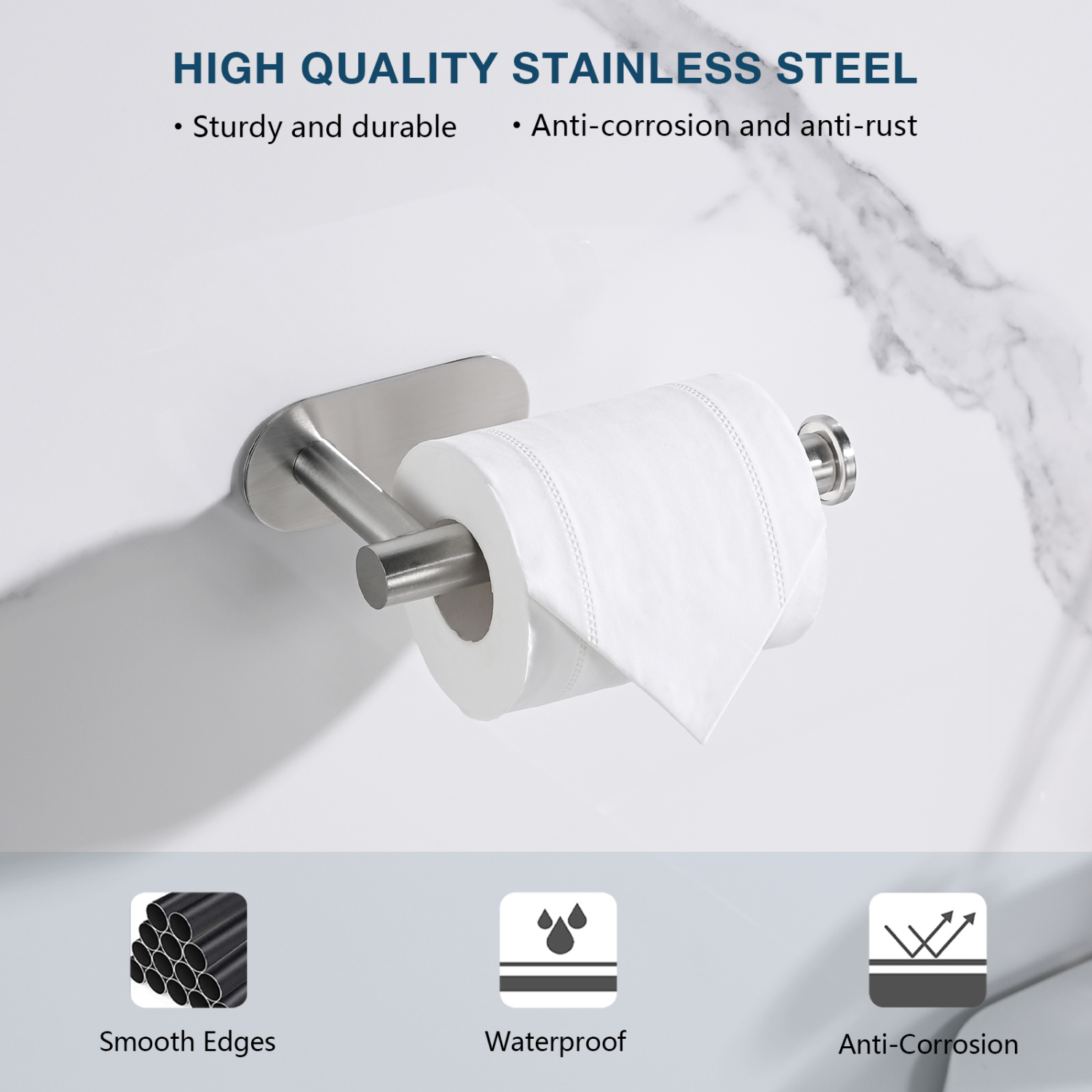 Rustproof Stainless Steel Self Adhesive Toilet Paper Holder Easy