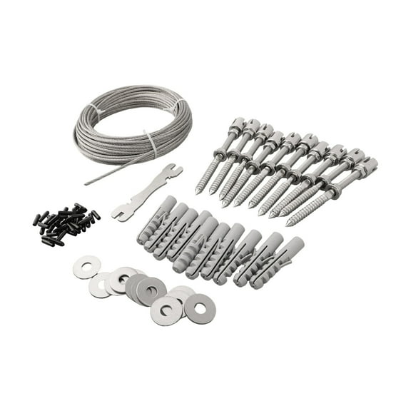 Rustproof Stainless Steel Wire Trellis Kit for Wall Mounted Climbing Plants with Cross Head Standoffs, Wire Rope, Anchors and Installation Tools (With 16m Rope)