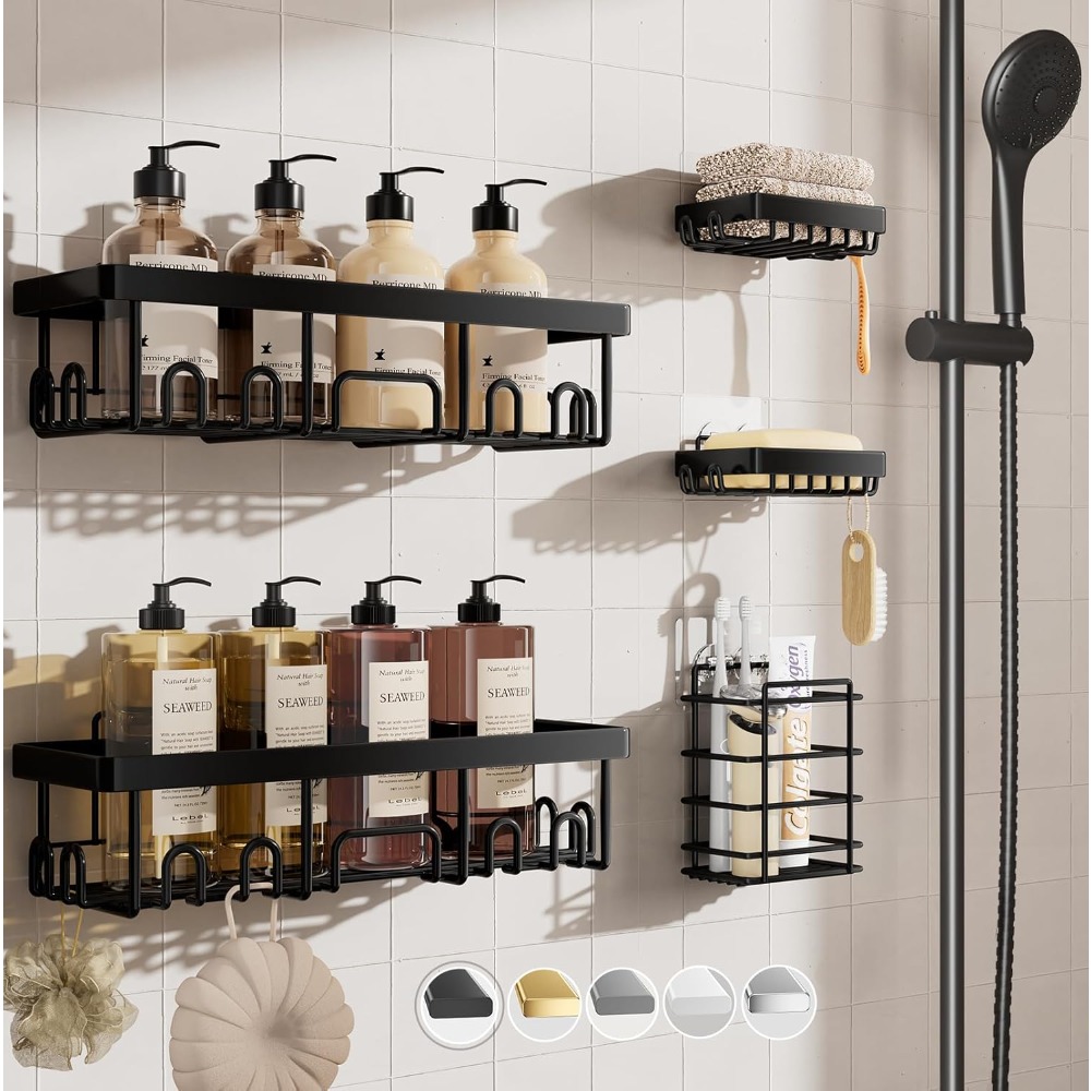 Rustproof & Waterproof Shower Caddy 6-Pack, No Drilling Adhesive Shelves Rack With Soap Holder, Large Capacity Bathroom Organizer and Storage, Wall-Mounted for Kitchen & Home Decor - Walmart.com