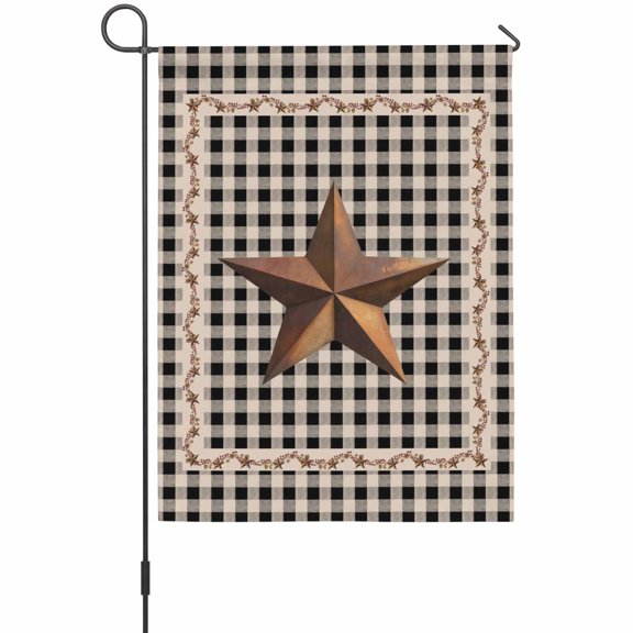 Rusty Country Stars Garden Flag 12 x 18 Inches, Farmhouse Berries Vine Black Beige Plaid Weather Proof Outdoor Patio Flags Double Sided Small Garden Decoration for Yard Outside Home