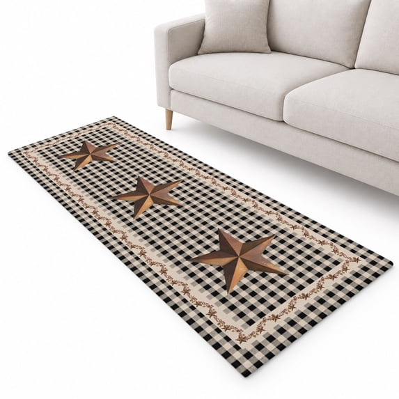 Rusty Country Stars Runner Rug 2'x6', Farmhouse Berries Vine Black ...