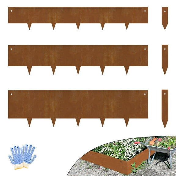 Rusty DIY Garden Edging for Landscaping Flower Bed Strips Corten Steel Metal Landscape Fence Borders Lawn Edge Divider Stakes Grass Plant Yard Outdoor Decorative No Dig Hammer-in, 6 Inches