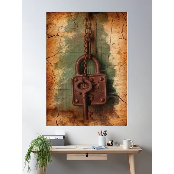 Rusty Door Lock And Keys Poster Wall Art, Modern Wall Decor For Living Room Bedroom, 8x12 UNFRAMED