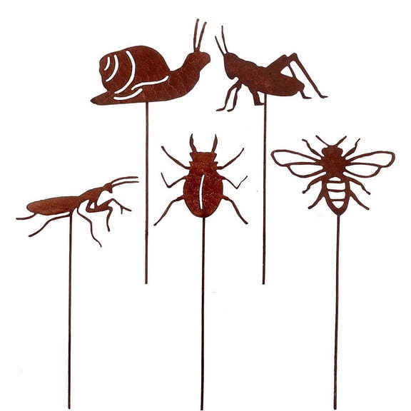Rusty Iron Insect Decorative Stakes 5PCS for Outdoor Lawn and Garden Use Against Harsh Weather