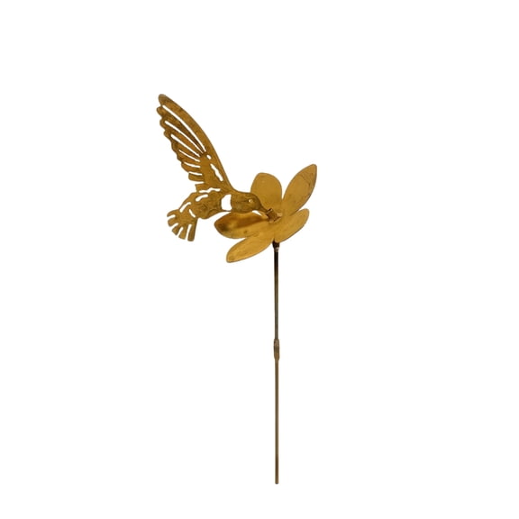 Rusty Lookings Hummingbird Flower Stake Outdoor Backyard Garden Decorative Stake with Weather Iron Yard Decors