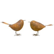 Decorative Small Cute Songbird Statue Figurine, Rustic Iron Bird Ornament for Garden Outdoor Decor, Set of 2 Vintage Metal Bird Designs for Yard and Patio