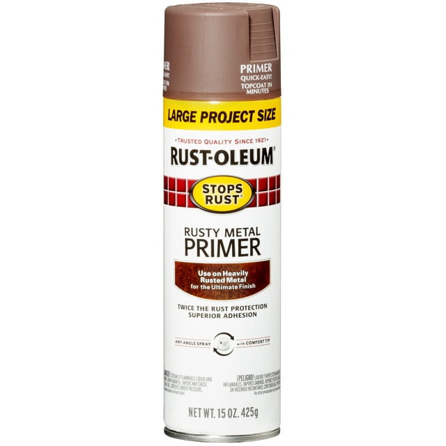 Rusty Metal, RustOleum Stops Rust Flat Primer Spray, 15 oz