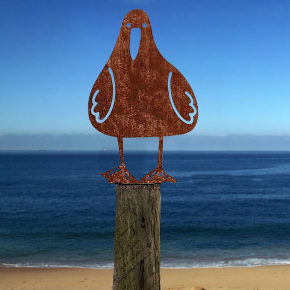 Rusty Metal Seagull Statue Front Standing, Garden Fence Decorative Ornament, By Meiiso, Large Inventory!