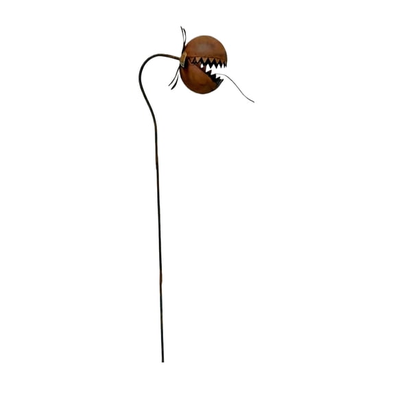 Whimsical Metal Venus Flytrap Garden Stakes 2-Pack, 24-31 Inch Rustic Carnivorous Plant Decor for Yard, Lawn, and Patio, Fun Outdoor Garden Art