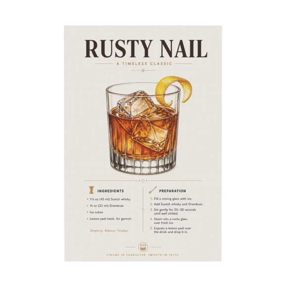 Rusty Nail Cocktail Vintage Drink Recipe Canvas Wall Art for Kitchen or Dining Room 16"x24 in