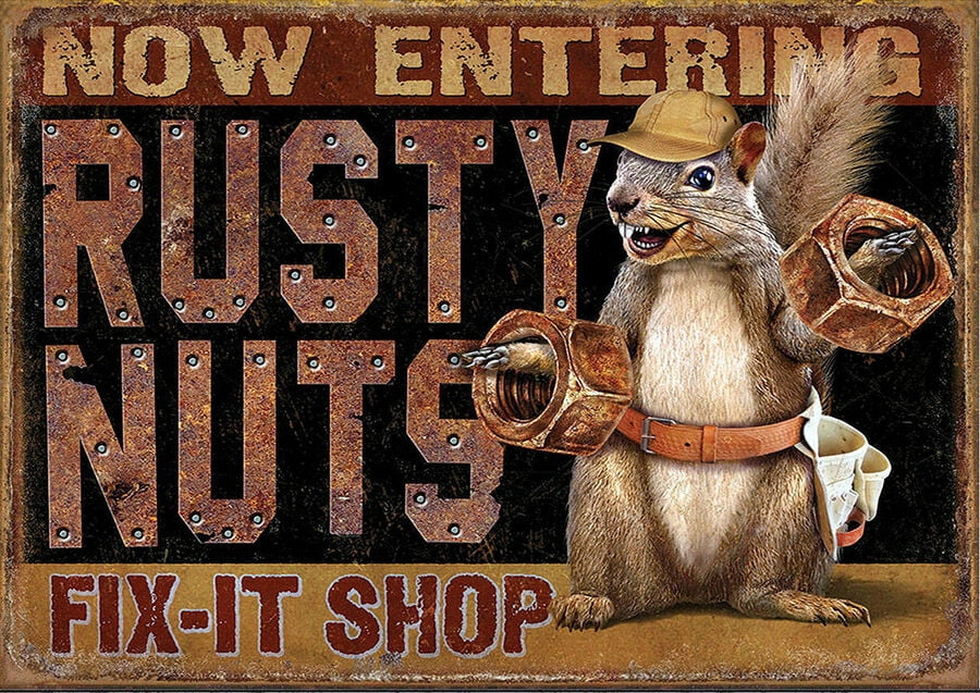 Rusty Nuts, retro metal aluminium sign/plaque man cave pub bar home ...