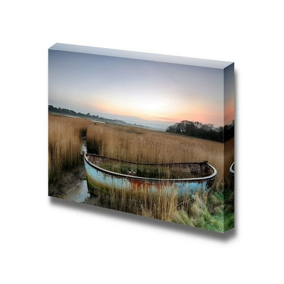 Rusty Old Abandoned Shipwrecked Boat in Reeds in The Backwaters of Poole Harbour in Dorset - Canvas Art Wall Art - 12" x 18"