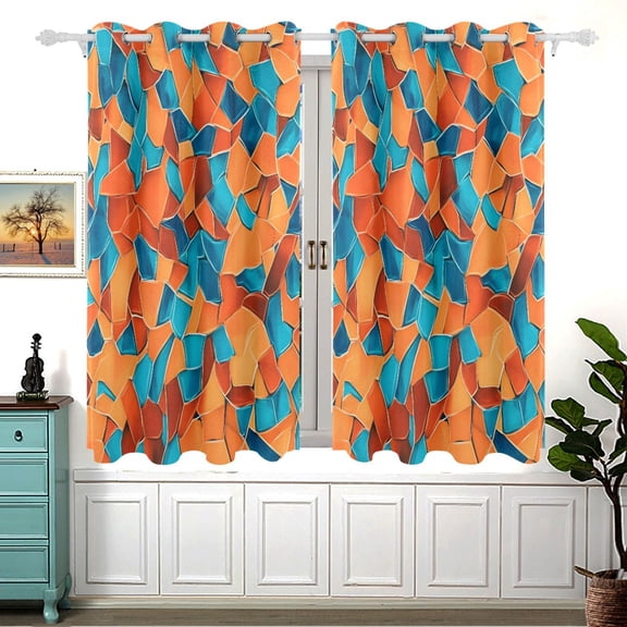Rusty Orange and Turquoise Blue Random Blackout Curtains for Living Room Bedroom 55W x 54L Insulated Window Drapes 2 Panels