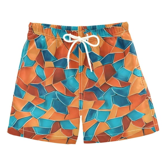 Rusty Orange and Turquoise Blue Random Boys Swim Trunks Quick Dry Boy Swim Shorts for 3-14 Years