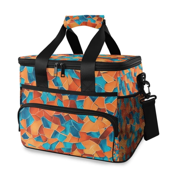 Rusty Orange and Turquoise Blue Random Insulated Lunch Bag 15L Cooler Box for Women Men Work Camping Beach Travel