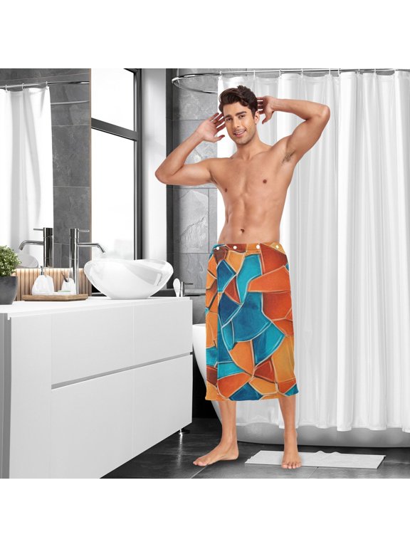 Rusty Orange and Turquoise Blue Random Men Bath Towel Adjustable Body Wrap for Sauna Spa Gym Shower After Soft Cover Up