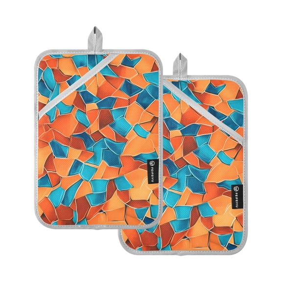 Rusty Orange and Turquoise Blue Random Oven Mitts Pot Holders 2 pcs Heat Resistant for Kitchen Baking Grilling