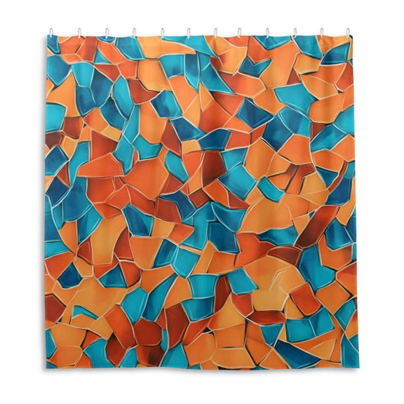 Rusty Orange and Turquoise Blue Random Shower Curtain Liner 66x72 Inch Waterproof Shower Curtains Decorative Bathroom with 12 Pack Hooks