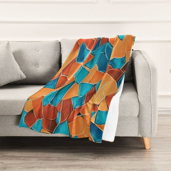 Rusty Orange and Turquoise Blue Random Throw Blanket 60" x 90" Soft and Warm Blankets for Couch Sofa and Bed