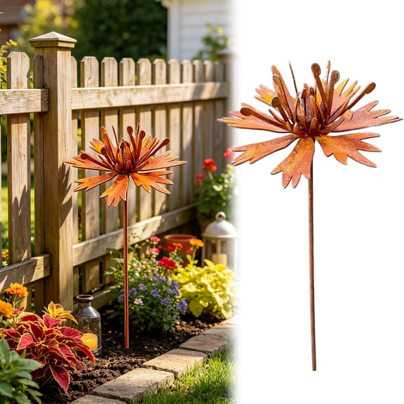Rusty Outdoor Daisy Flower Metal Yard Stake, 13.8x6.7 Inch Rusted Iron Art Flower Garden Decoration, Weather-Resistant Garden Ornament For Lawn, Pathway, Patio, Or Planter (Coffee)