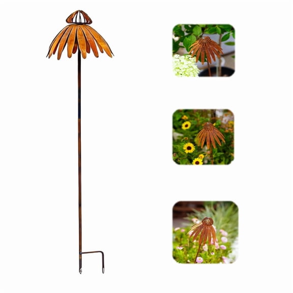 Rusty Outdoor Daisy Flower Metal Yard Stake, 30.7x4.72 Inch Large Rusted Iron Art Flower Garden Decoration, Weather-Resistant Garden Ornament for Lawn, Pathway, Patio, or Planter (Bronze)