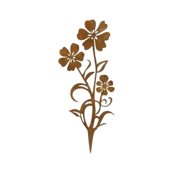 Rusty Outdoor Flower Metal Yard Stake, Rusted Iron Art Flower Garden Decoration, Flower Garden Stakes for Lawn, Pathway, Patio, Flower Bed
