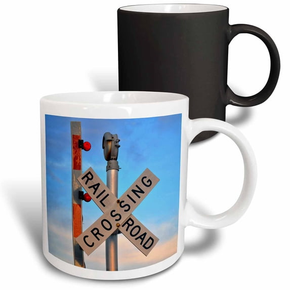 3drose, Rusty Railroad Crossing Sign, 11oz Magic Transforming Mug