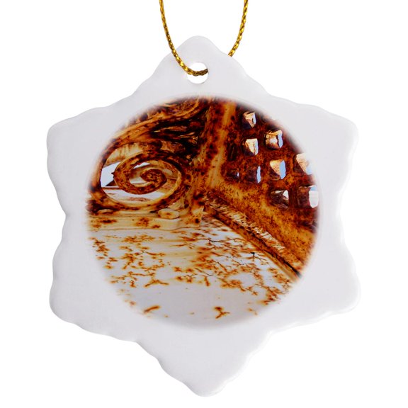 3drose, Rusty Scroll Corner, 3 inch Snowflake Porcelain Ornament