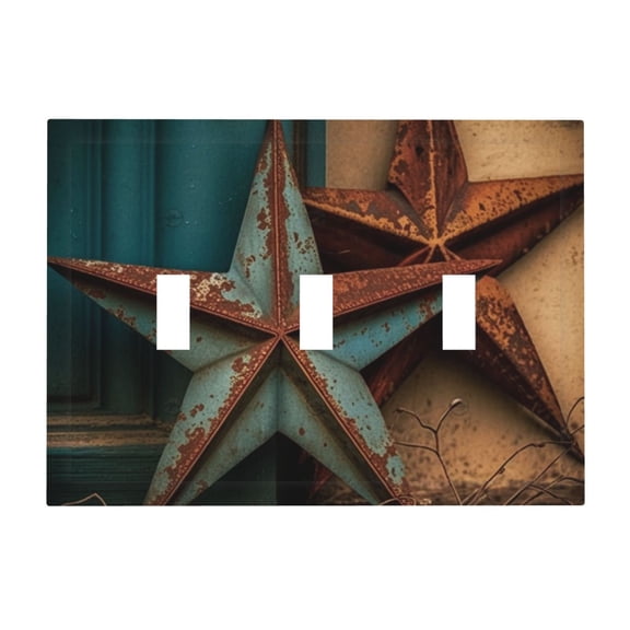 Rusty Stars Country Primitive Rustic Vintage 3-Gang Wall Plate Modern Decorative Triple Toggle Switch Cover for Home & Commercial Use