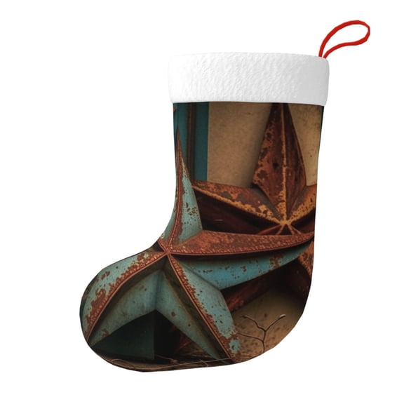 Rusty Stars Country Primitive Rustic Vintage Christmas Stocking, Holiday Tree Stocking with Hanging Loop for Mantel and Fireplace