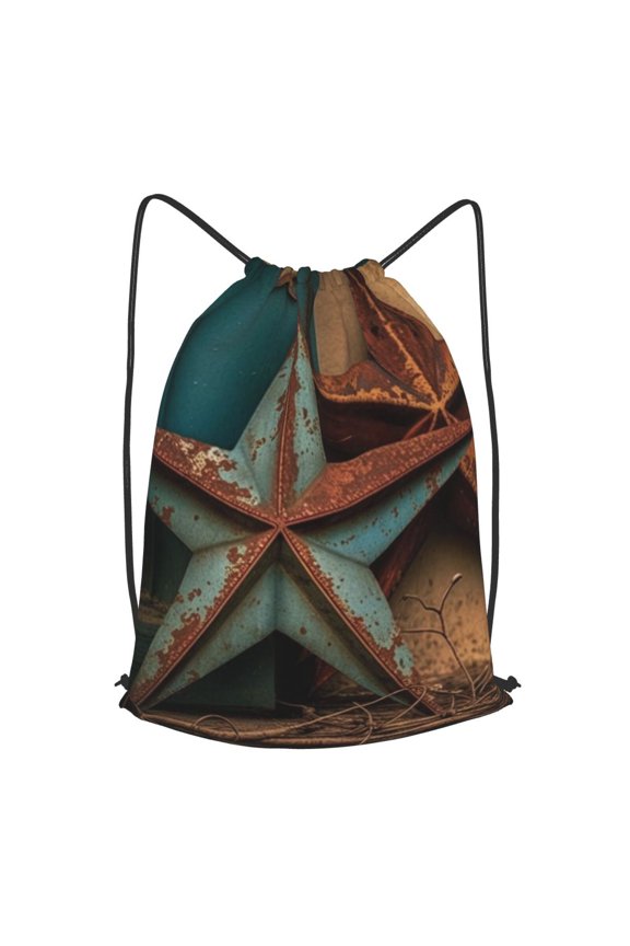 Rusty Stars Country Primitive Rustic Vintage Drawstring Backpack Gym String Bag Sports Sackpack Cinch Sack, Small
