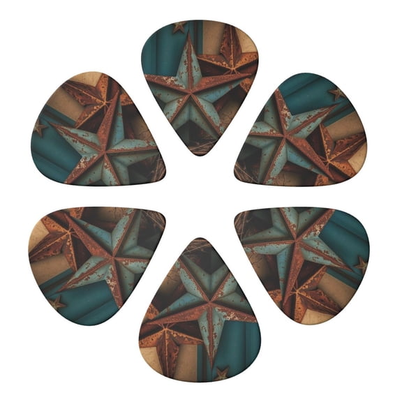 Rusty Stars Country Primitive Rustic Vintage Guitar Pick 6 Pack for Bass Acoustic Electric Guitars Lovers Gift 0.71mm