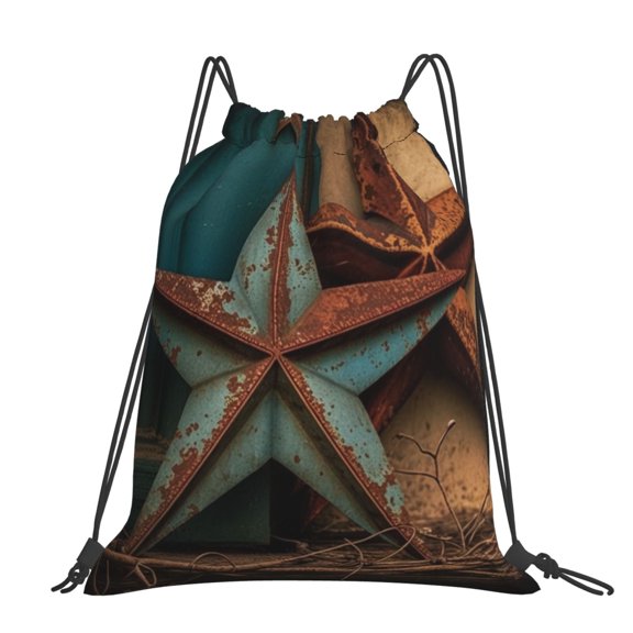 Rusty Stars Country Primitive Rustic Vintage Large Drawstring Backpack Casual Cinch Sack Bag Backpack for Sports Hiking Travel Gym