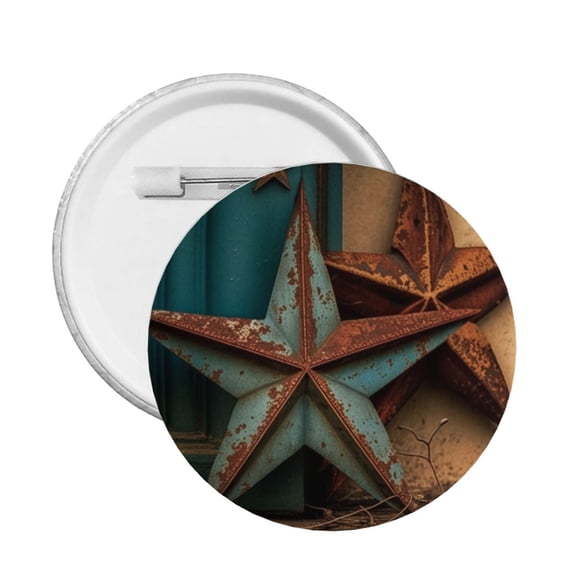 Rusty Stars Country Primitive Rustic Vintage Round Button Pin Badge 5PCS Pinback Buttons Lapel Pin for Jacket, Backpack, Hat, Party Favor, Gift