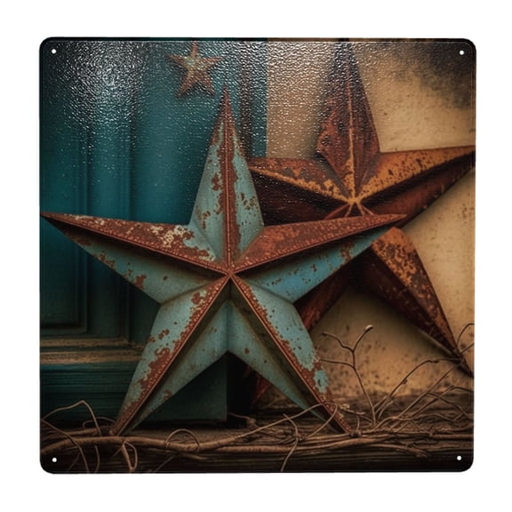 Rusty Stars Country Primitive Rustic Vintage Square Metal Sign 12x12 Inch Tin Sign Wall Decor Decorative Plaque for Bar, Cafe, Restaurant