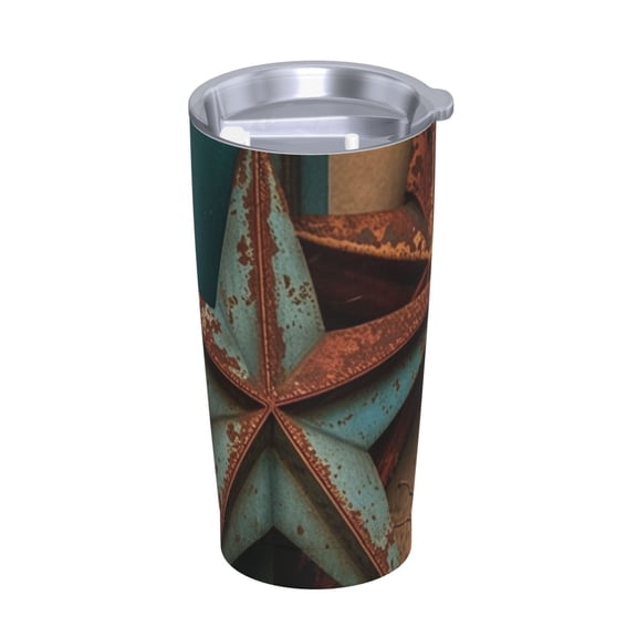 Rusty Stars Country Primitive Rustic Vintage Stainless Steel Tumbler with Lid and Straw 20oz Vacuum Insulated Travel Mug for Hot & Cold Drinks Coffee Wine Water Cup