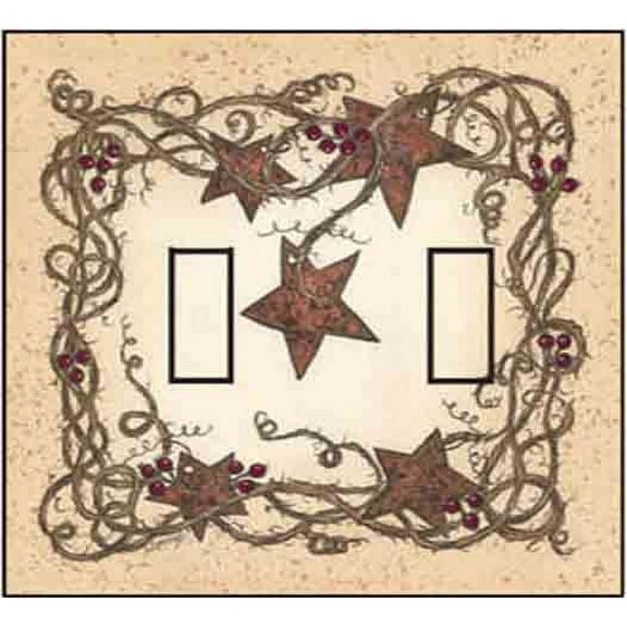 Rusty Stars Double Toggle SwitchStix Peel and Stick Art Deco Switch Plate Cover Applique Washable Heat/Steam/Water-Resistant - 1 unit