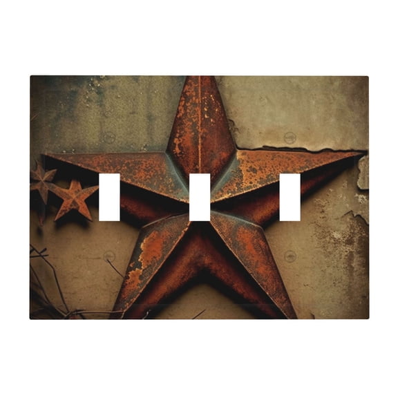 Rusty Stars Primitive Country Rustic Vintage 3-Gang Wall Plate Modern Decorative Triple Toggle Switch Cover for Home & Commercial Use