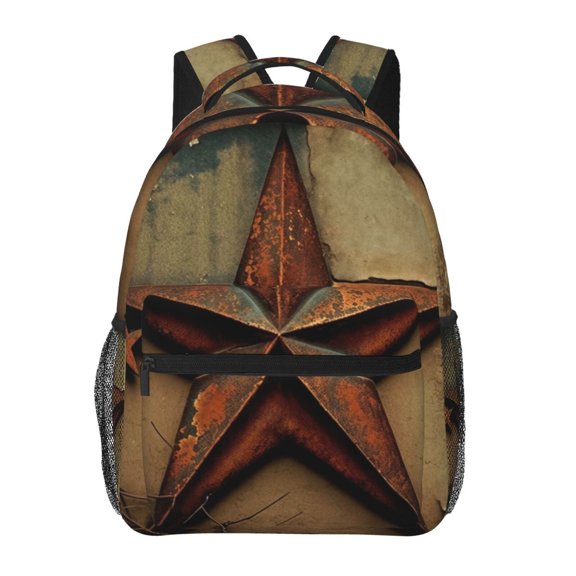 Rusty Stars Primitive Country Rustic Vintage Backpack Casual College Bag Zipper Laptop Daypack Hiking Rucksack Travel