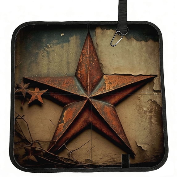 Rusty Stars Primitive Country Rustic Vintage Foldable Seat Cushion for Bleachers, Stadium Seats, Camping & Outdoor Events, Portable Lightweight Pad with Carabiner