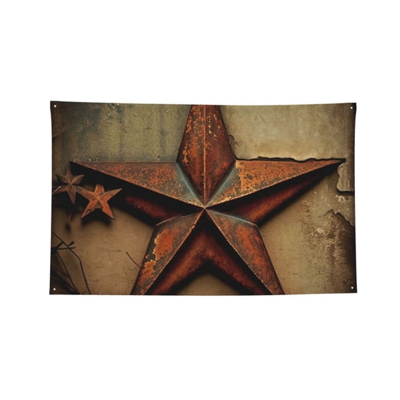 Rusty Stars Primitive Country Rustic Vintage Four Hole Decorated Banner Flag for Garden Yard Home Decoration Indoor Outdoor 2x3 Ft