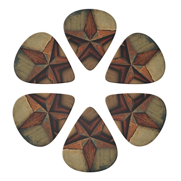 Rusty Stars Primitive Country Rustic Vintage Guitar Pick 6 Pack for Bass Acoustic Electric Guitars Lovers Gift 0.46mm