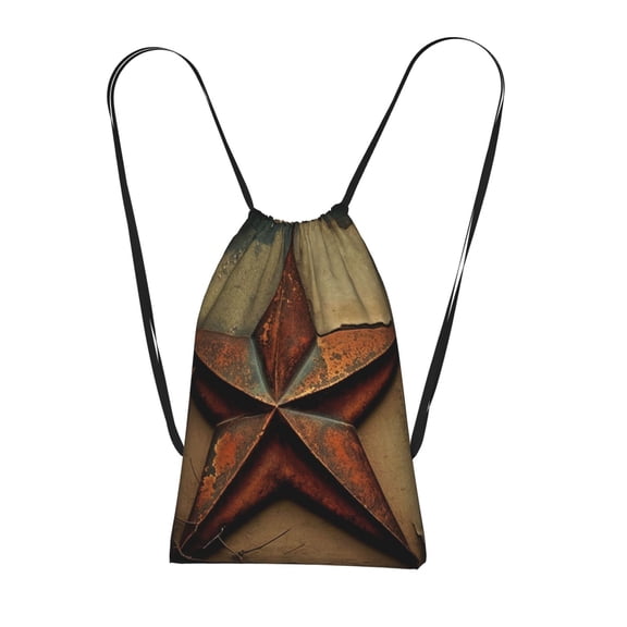 Rusty Stars Primitive Country Rustic Vintage Packable Drawstring Backpack, Lightweight Foldable Cinch Storage Bag for Gym Travel Shopping