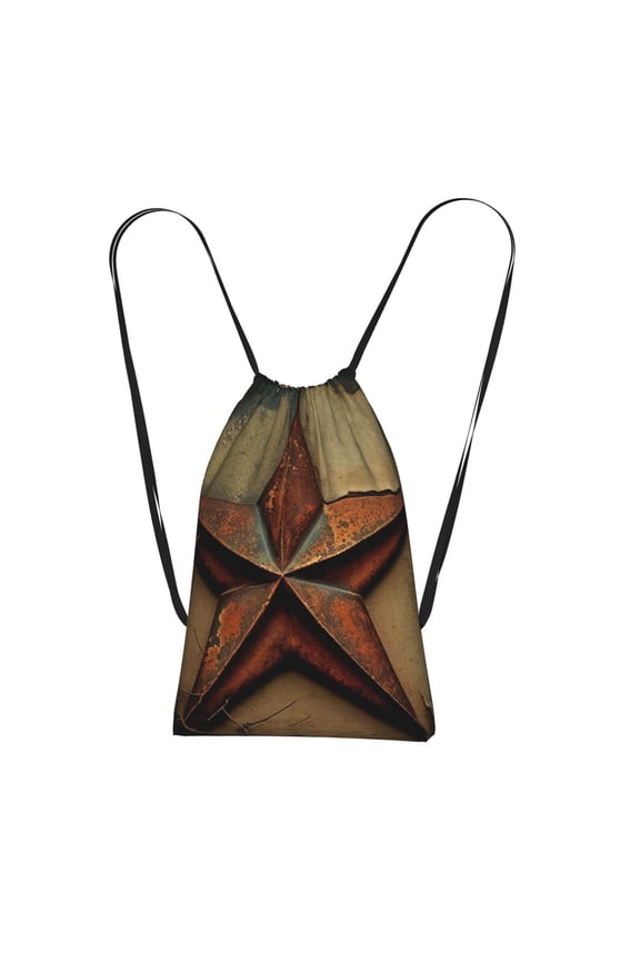 Rusty Stars Primitive Country Rustic Vintage Packable Drawstring Backpack, Lightweight Foldable Cinch Storage Bag for Gym Travel Shopping