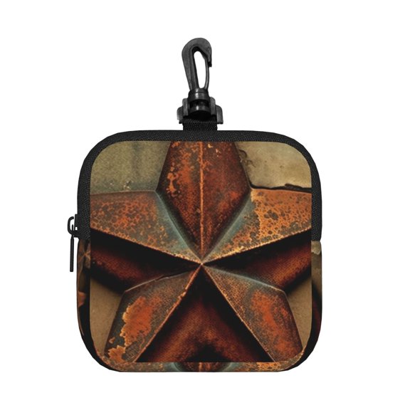 Rusty Stars Primitive Country Rustic Vintage Square Gear Pouch with Lobster Clasp Waterproof Tech Accessory Organizer, Key & Coin Case