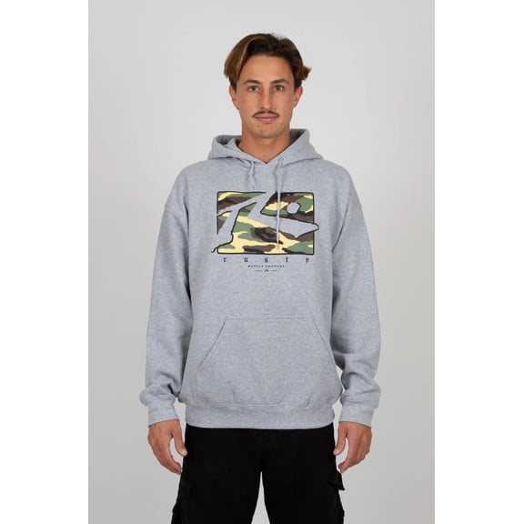 Rusty Surfboards Men's Hide & Seek Pullover Fleece Hoodie Sweatshirt (X-Large, Heather Grey)