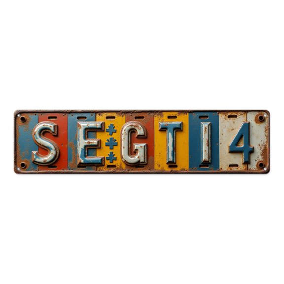 Rusty Tin Signs 16*4 in Vintage License Plate Style Metal Wall Art"SEGT14 weathered tag design" trippy room decor bedroom accessories for men beach posters garage distressed finish