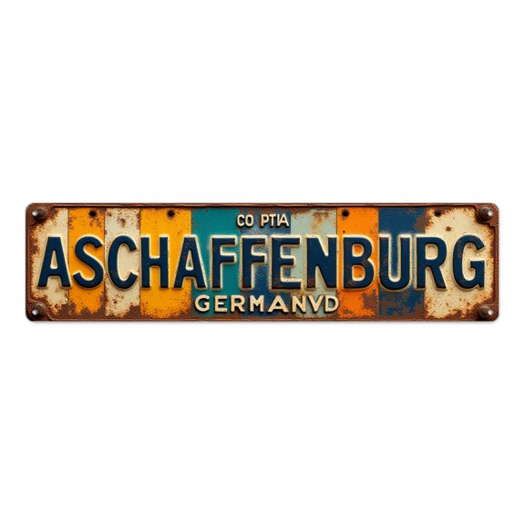 Rusty Tin Signs 16*4 inches "Aschaffenburg Germanvd Co Ptia" Distressed Art