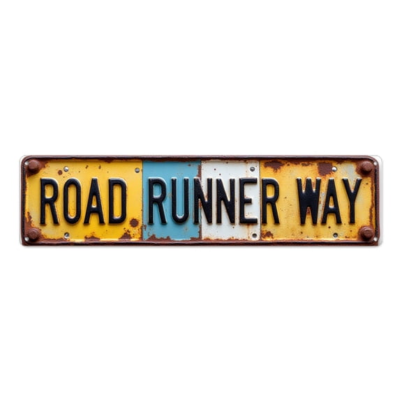Rusty Tin Signs 16*4 inches "Road Runner Way" Vintage Street Plaque Retro Display